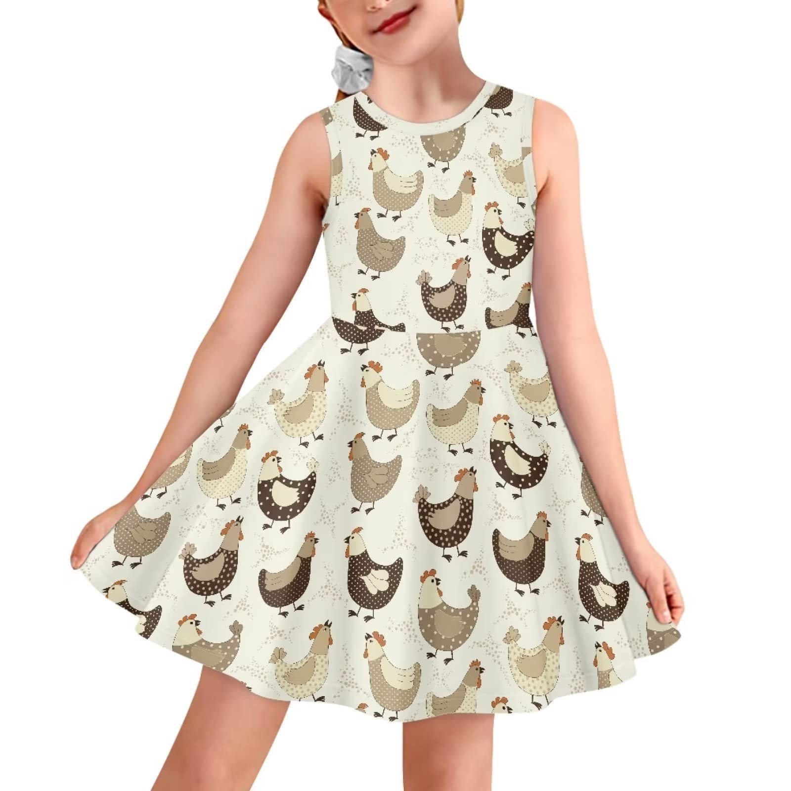 Floral Rooster Designs Summer Girls Dress Cute Style Kids Girl Party Sleeveless Princess Dresses Summer Fashion Vest Sundress