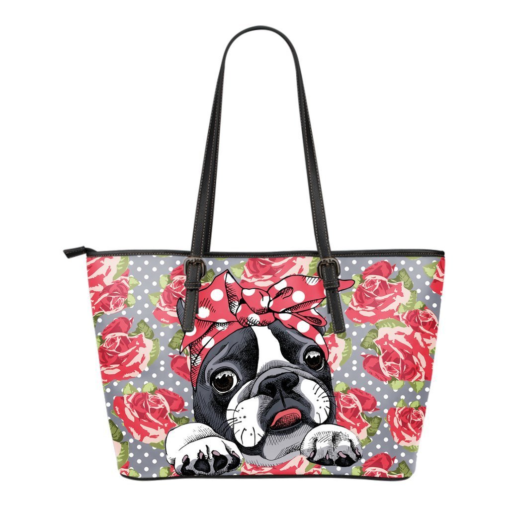 Floral Boston Terrier Dog Printing Large Leather Tote Shoulder Bag Top Handle Satchel Purses Handbag and Shoe Matching Sets