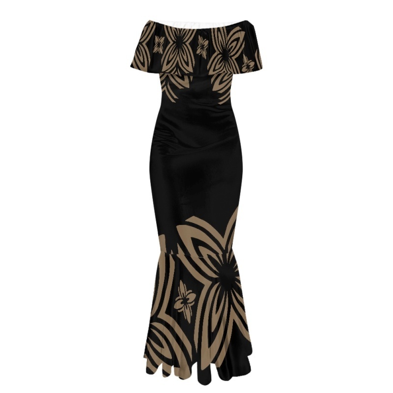 Samoan Puletasi Custom LOW MOQ Print Polynesian Mermaid Maxi Dress Plus Size Elegant Party Evening Dresses for Women Gown 2023