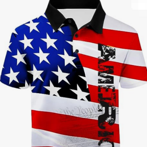 Design Full Print Summer Stretch Fabric Short Sleeve Men's Button Down Collar Golf Shirt Fun Street American Flag Pattern Shirts