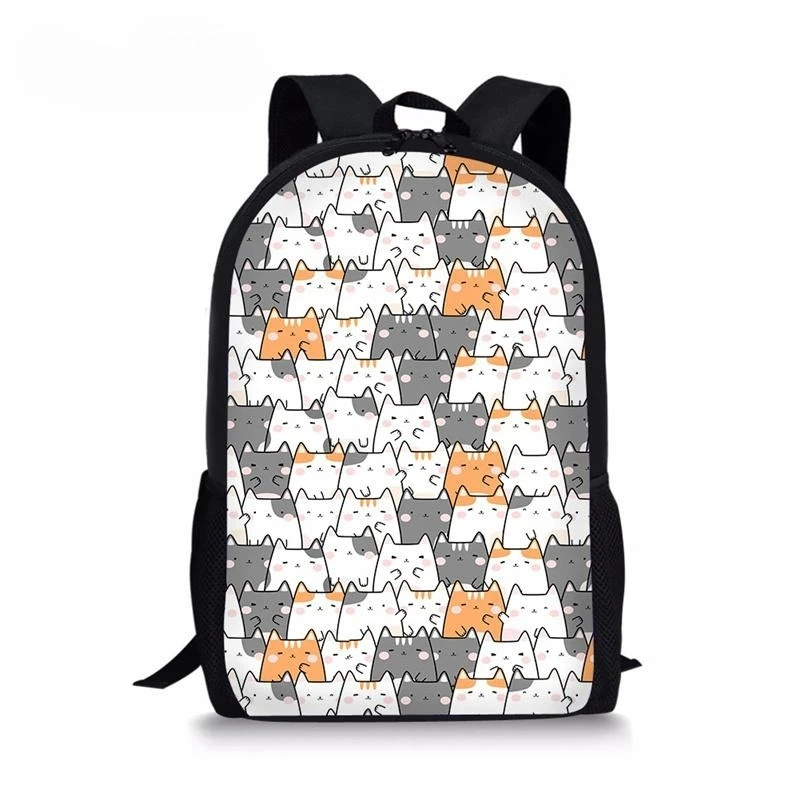 Cute Cartoon Cats Printed Backpack Boys Girls School Bags Casual Book Shoulder Bags Primary School Students Children Backpacks