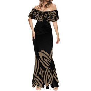 Samoan Puletasi Custom LOW MOQ Print Polynesian Mermaid Maxi Dress Plus Size Elegant Party Evening Dresses for Women Gown 2023