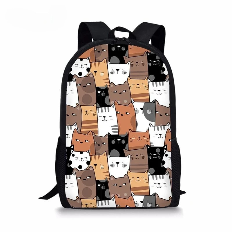 Cute Cartoon Cats Printed Backpack Boys Girls School Bags Casual Book Shoulder Bags Primary School Students Children Backpacks