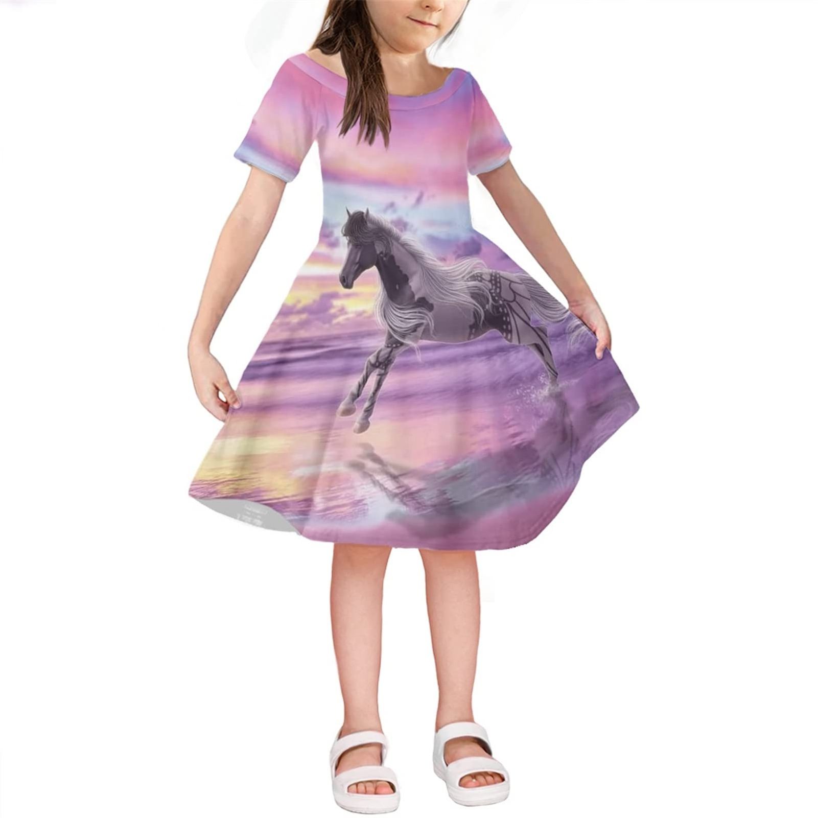 Sunset Horse Running Children's Dress Custom Pattern Summer New Girls Dresses Kid Girl Fashion Casual Clothing Princess Sundress