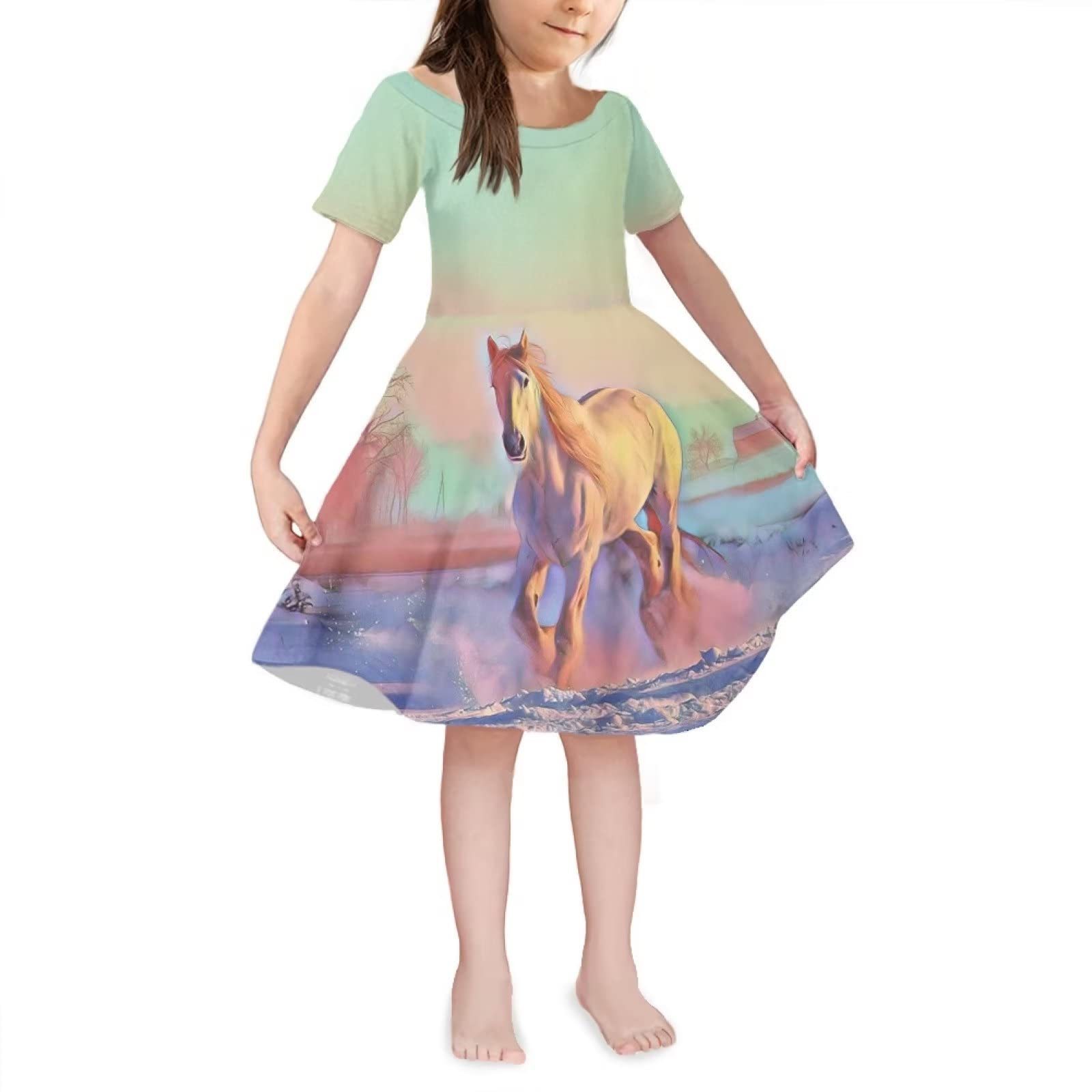 Sunset Horse Running Children's Dress Custom Pattern Summer New Girls Dresses Kid Girl Fashion Casual Clothing Princess Sundress