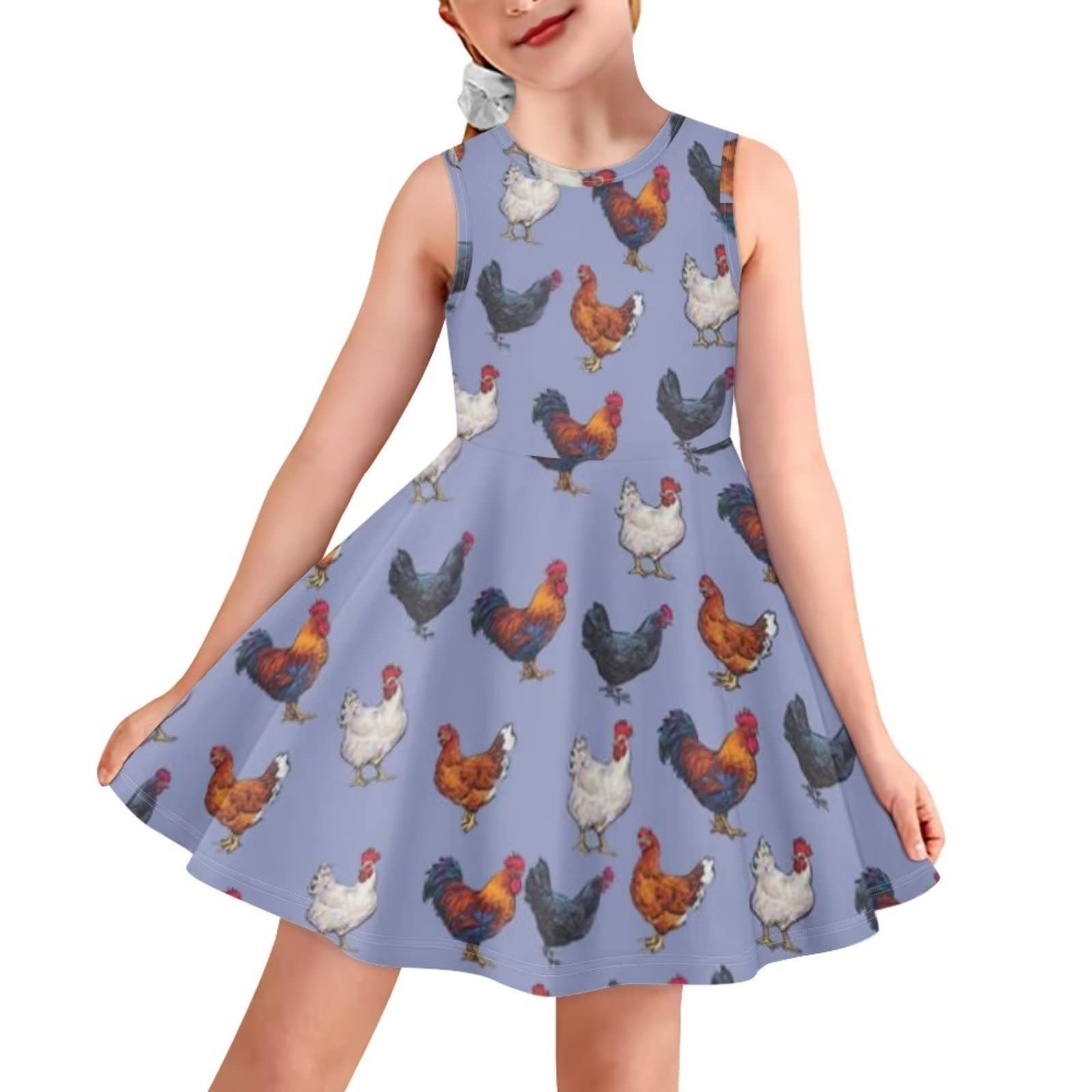 Floral Rooster Designs Summer Girls Dress Cute Style Kids Girl Party Sleeveless Princess Dresses Summer Fashion Vest Sundress