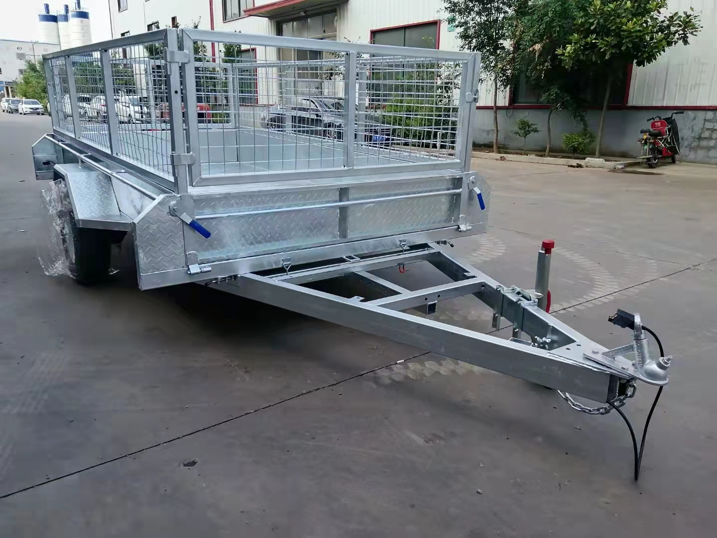 Factory Price Cage Trailers Steel Silver Transport Car Trailer Led Light Sets Hot Dip Galvanized Finish 4 Wheels Single Axle ZHE