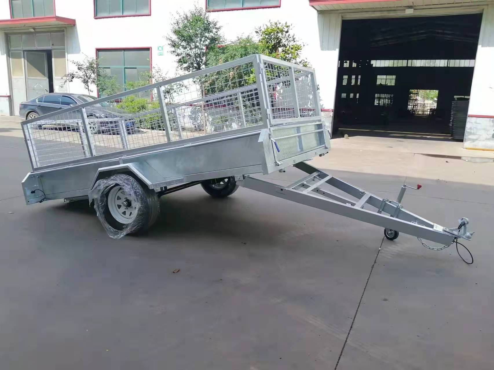 Factory Price Cage Trailers Steel Silver Transport Car Trailer Led Light Sets Hot Dip Galvanized Finish 4 Wheels Single Axle ZHE