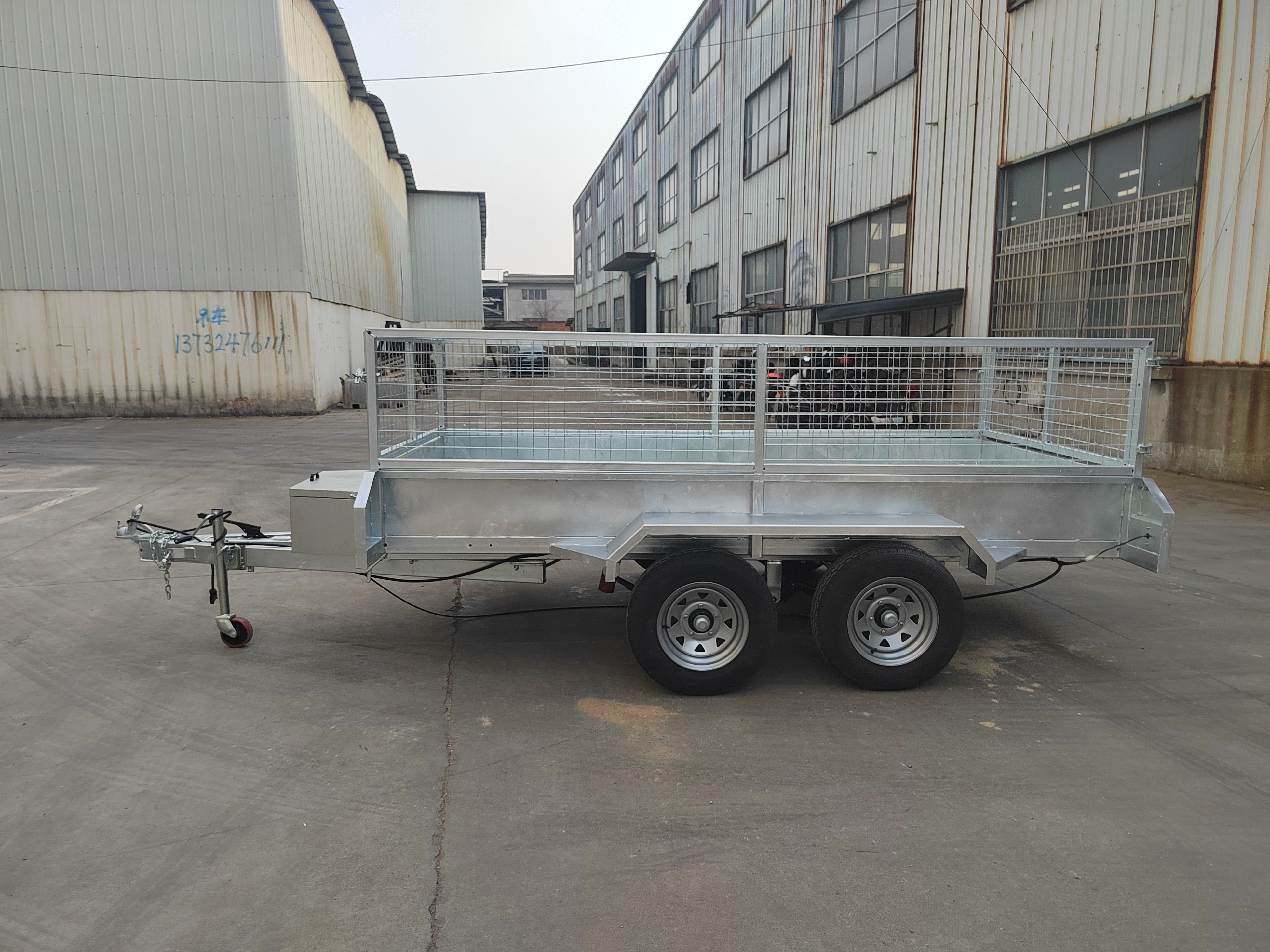 8*5 Heavy duty Hot Dipped Galvanized Farm Tandem Cargo Box Trailer with Cage