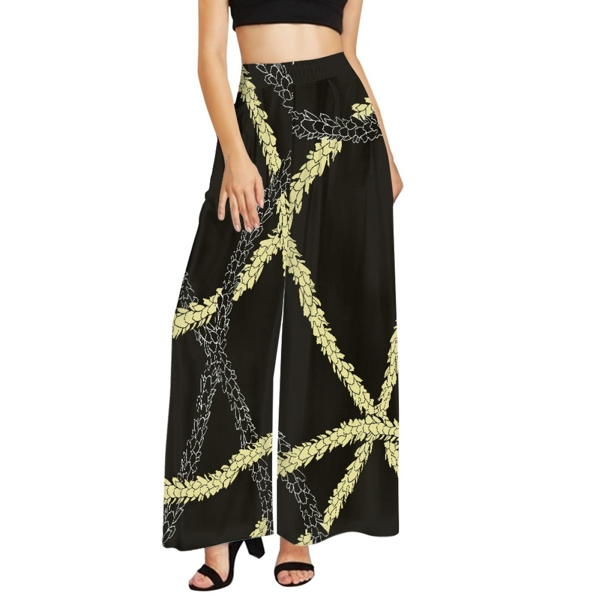 2024 New Fashion High Waist Women's Wide-Leg Pants Pikake Arabian Jasmine Print Loose Women Pants