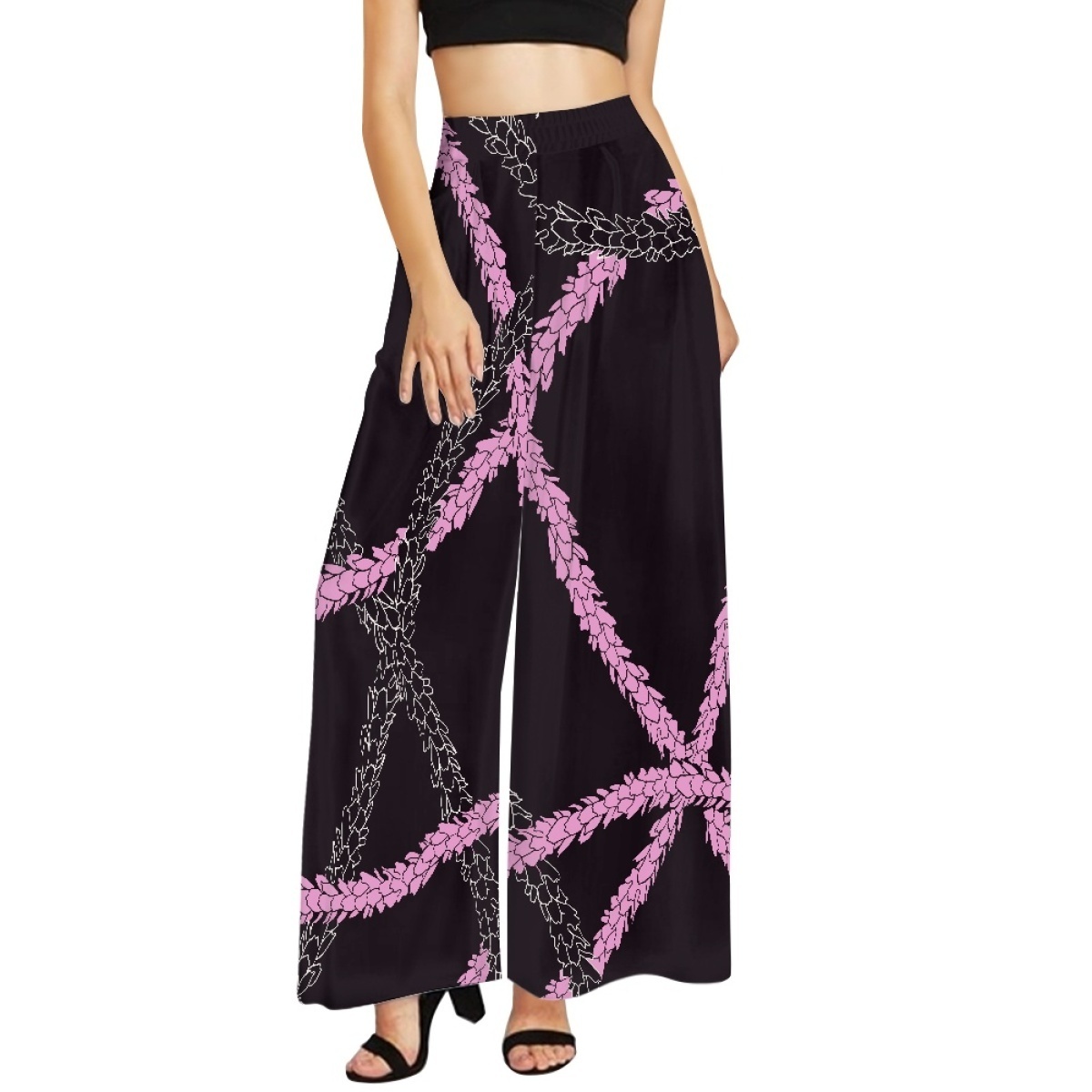 2024 New Fashion High Waist Women's Wide-Leg Pants Pikake Arabian Jasmine Print Loose Women Pants