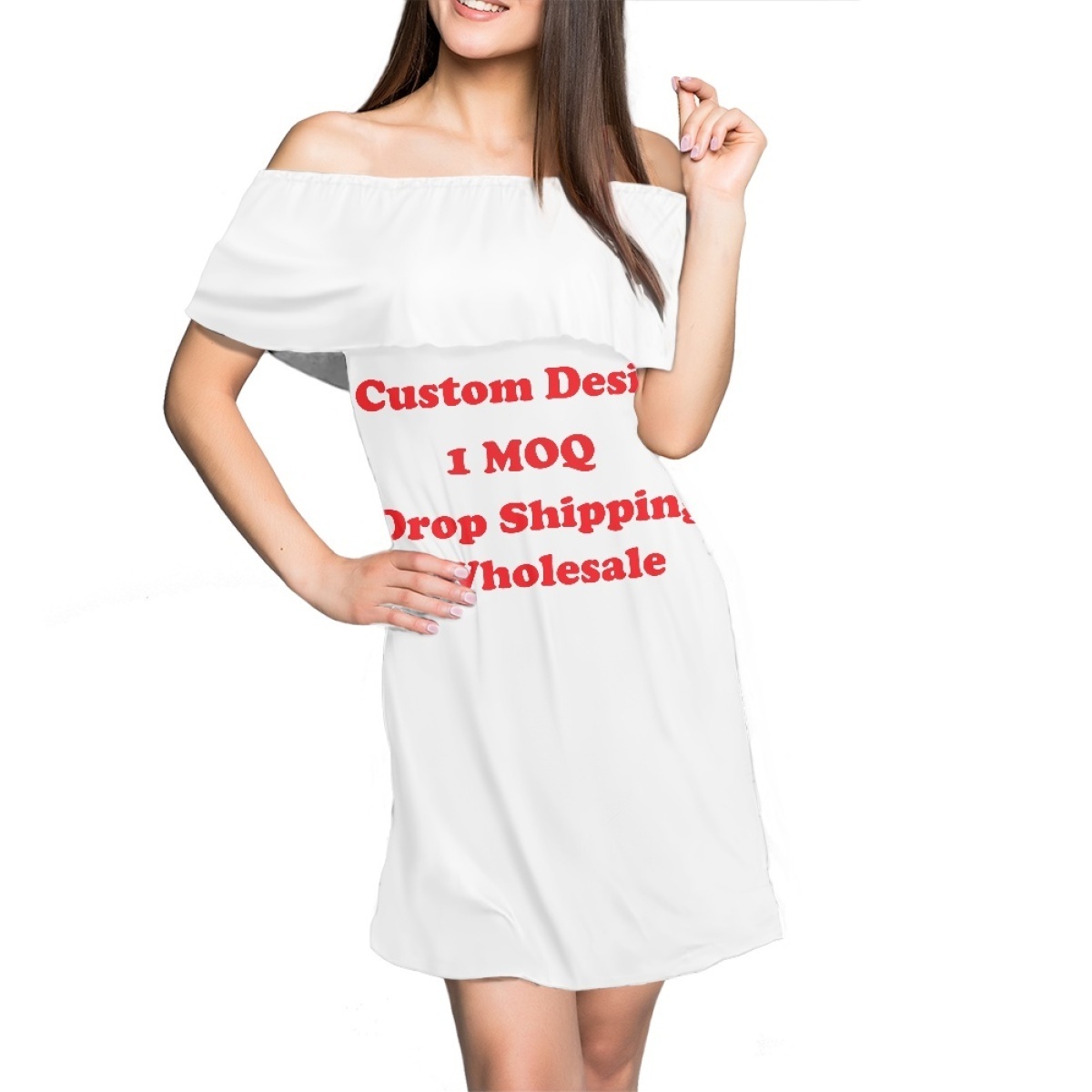 Popular Clothing Heat Transfer One Shoulder Ruffle Dress Short Sleeve Mini Dresses Cute Temperament Women's Skirts Daily Wear