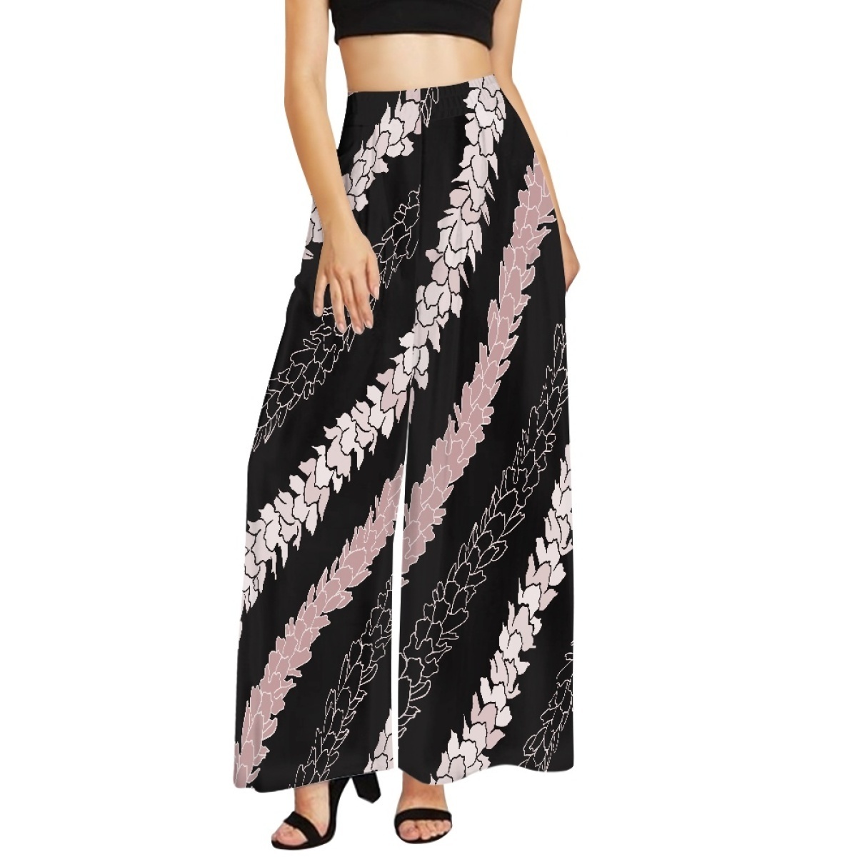 2024 New Fashion High Waist Women's Wide-Leg Pants Pikake Arabian Jasmine Print Loose Women Pants