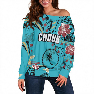 Kemeja Shirts For Women O Neck T Shirt Polynesian Tribal CHUUK Print CUSTOMIZE Long Sleeve T Shirt Plus Size Women's Clothing