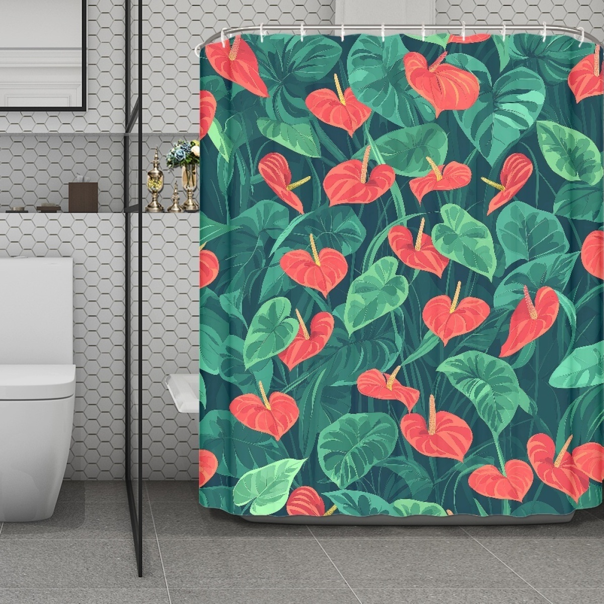 Anthurium Tailflower Personalized Customization Unique Design Print On Demand Mildew-Proof Waterproof Shower Curtains