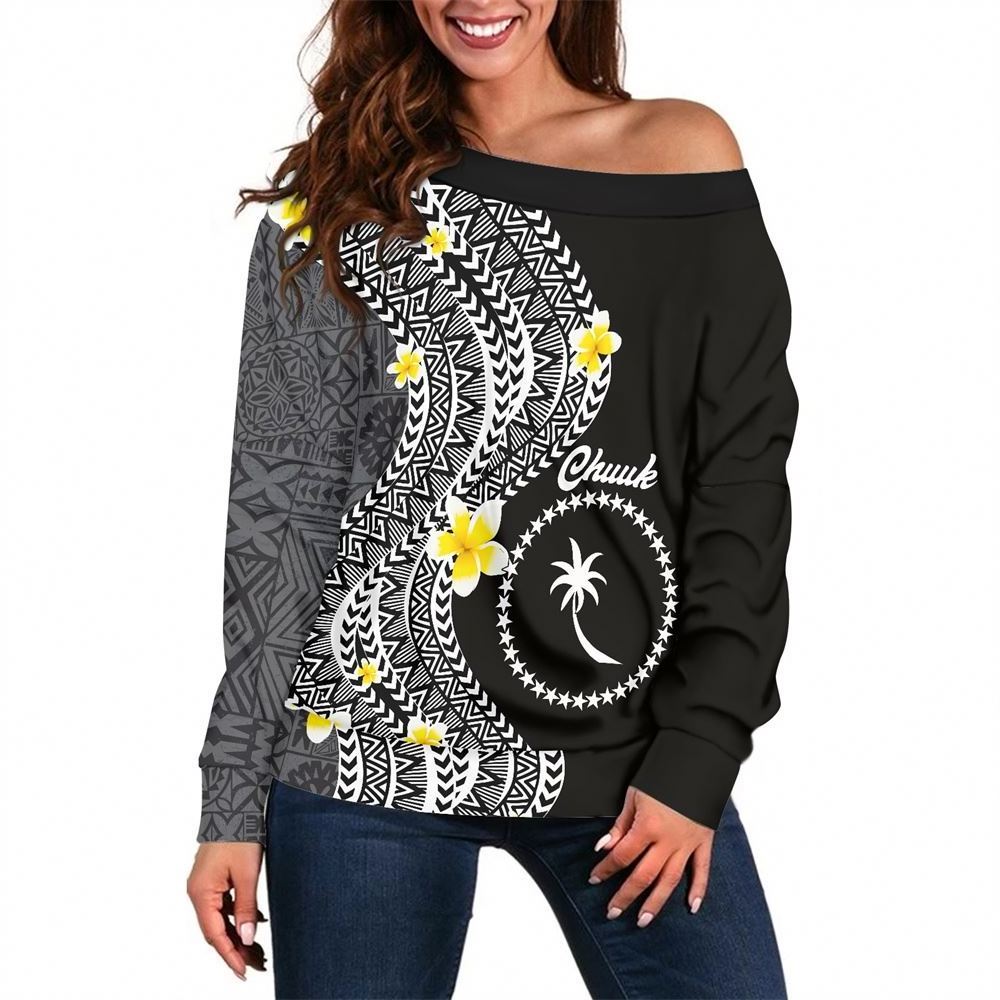 Kemeja Shirts For Women O Neck T Shirt Polynesian Tribal CHUUK Print CUSTOMIZE Long Sleeve T Shirt Plus Size Women's Clothing