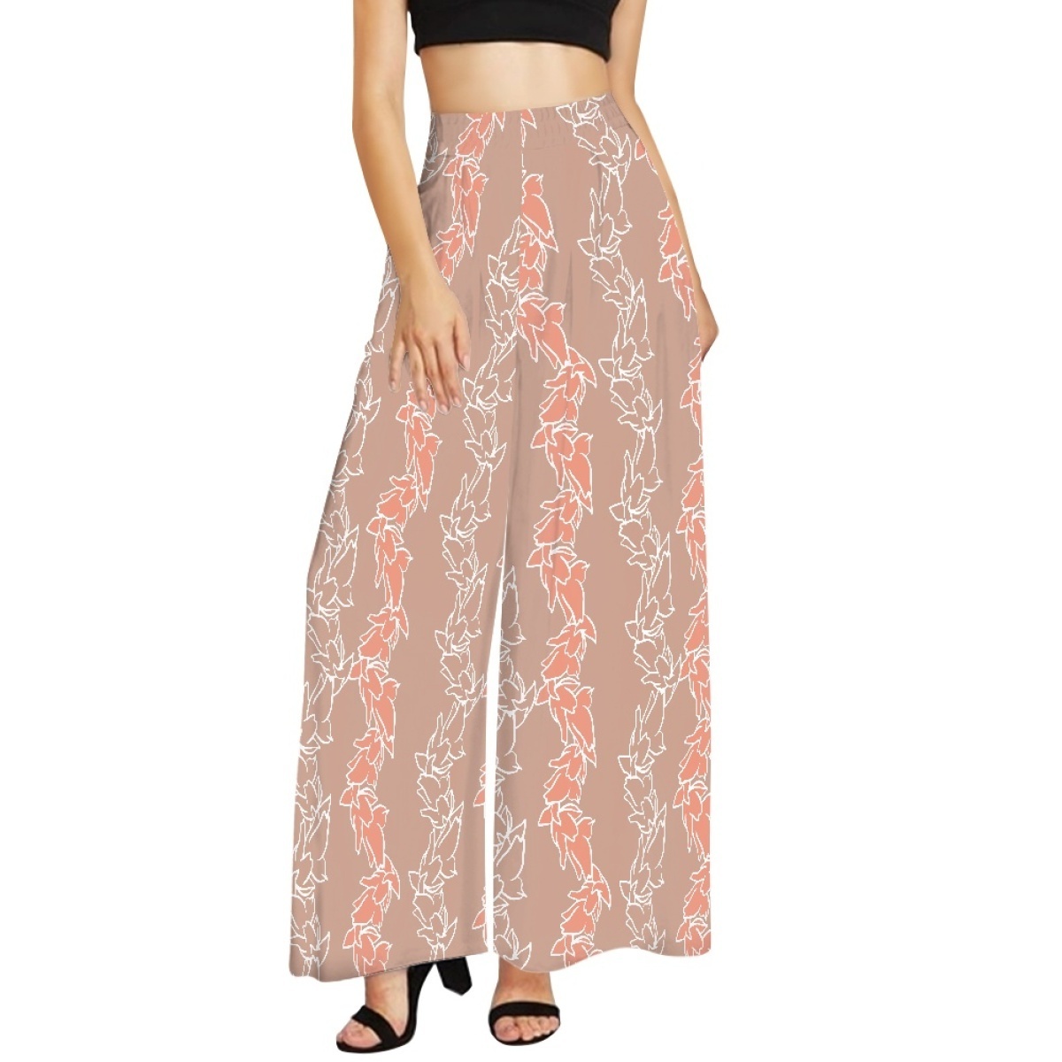 2024 New Fashion High Waist Women's Wide-Leg Pants Pikake Arabian Jasmine Print Loose Women Pants