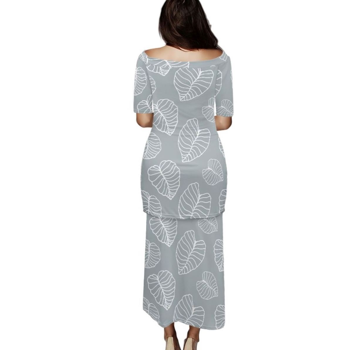 Kalo Leaf Puletasi Dress POD Customized Island Country Two-piece Skirt Wholesale Church Traditional Polynesian Tribal Clothing