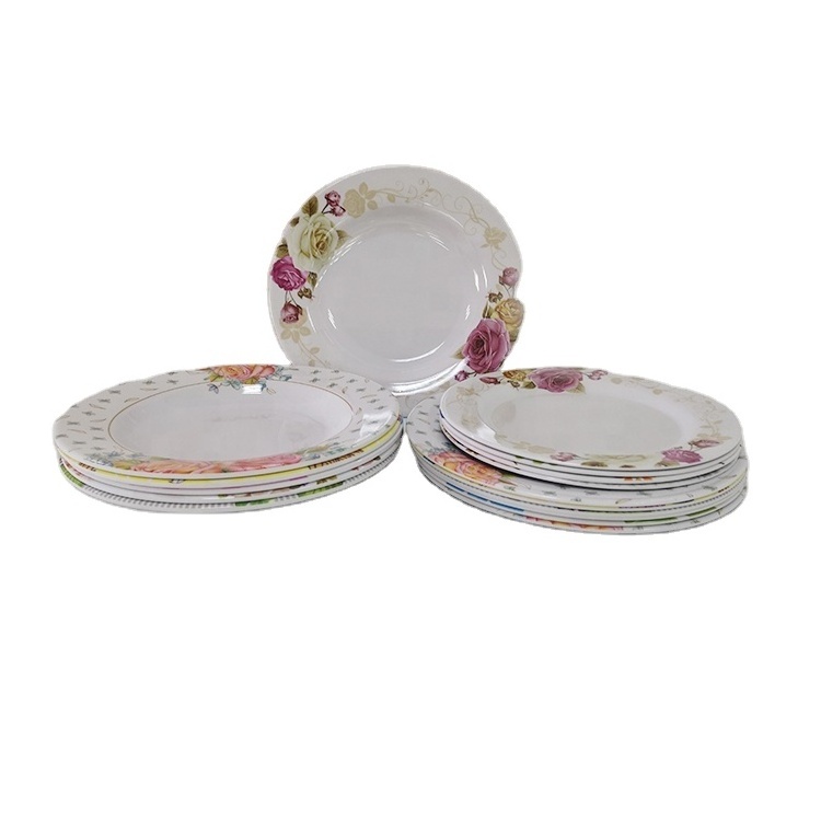 Melamine Dinnerware Set Durable Plastic  Dinner ware sets with Round Plate Sets Plates, Bowls Melamine Tableware for Christmas