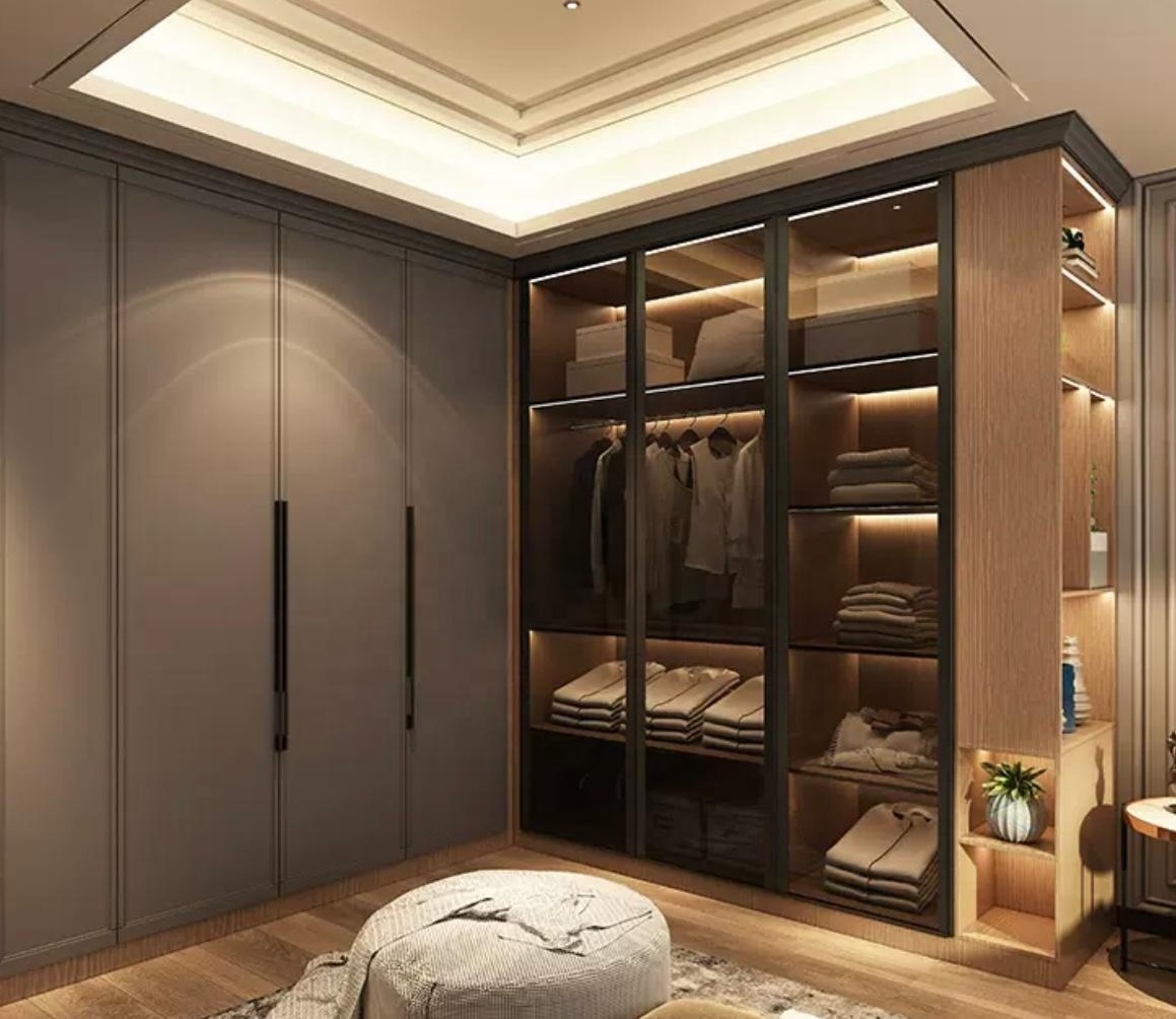 ZHIYU bedroom furniture modern design wooden wardrobe walk in closet with glass door