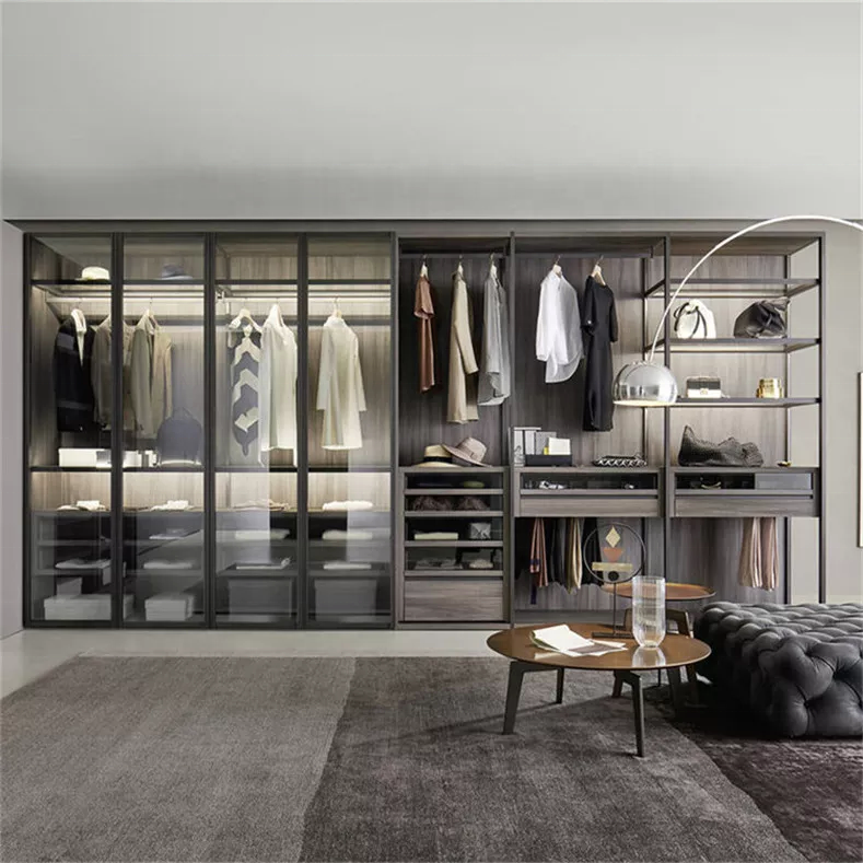 ZHIYU bedroom furniture modern design wooden wardrobe walk in closet with glass door