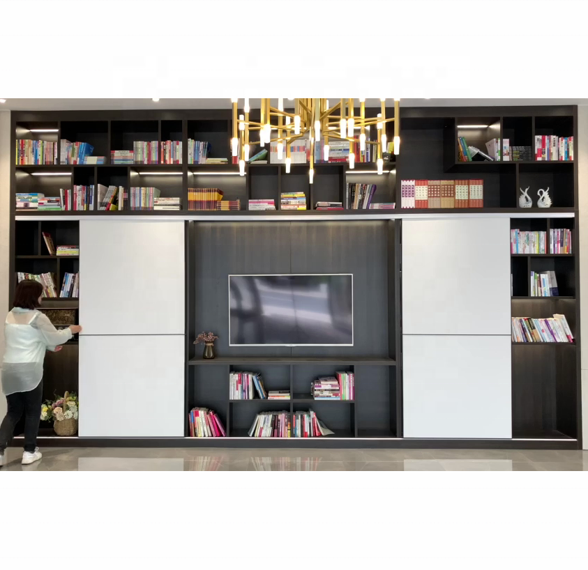 unit wall tv stand wall units for living room with white silding door and LED light