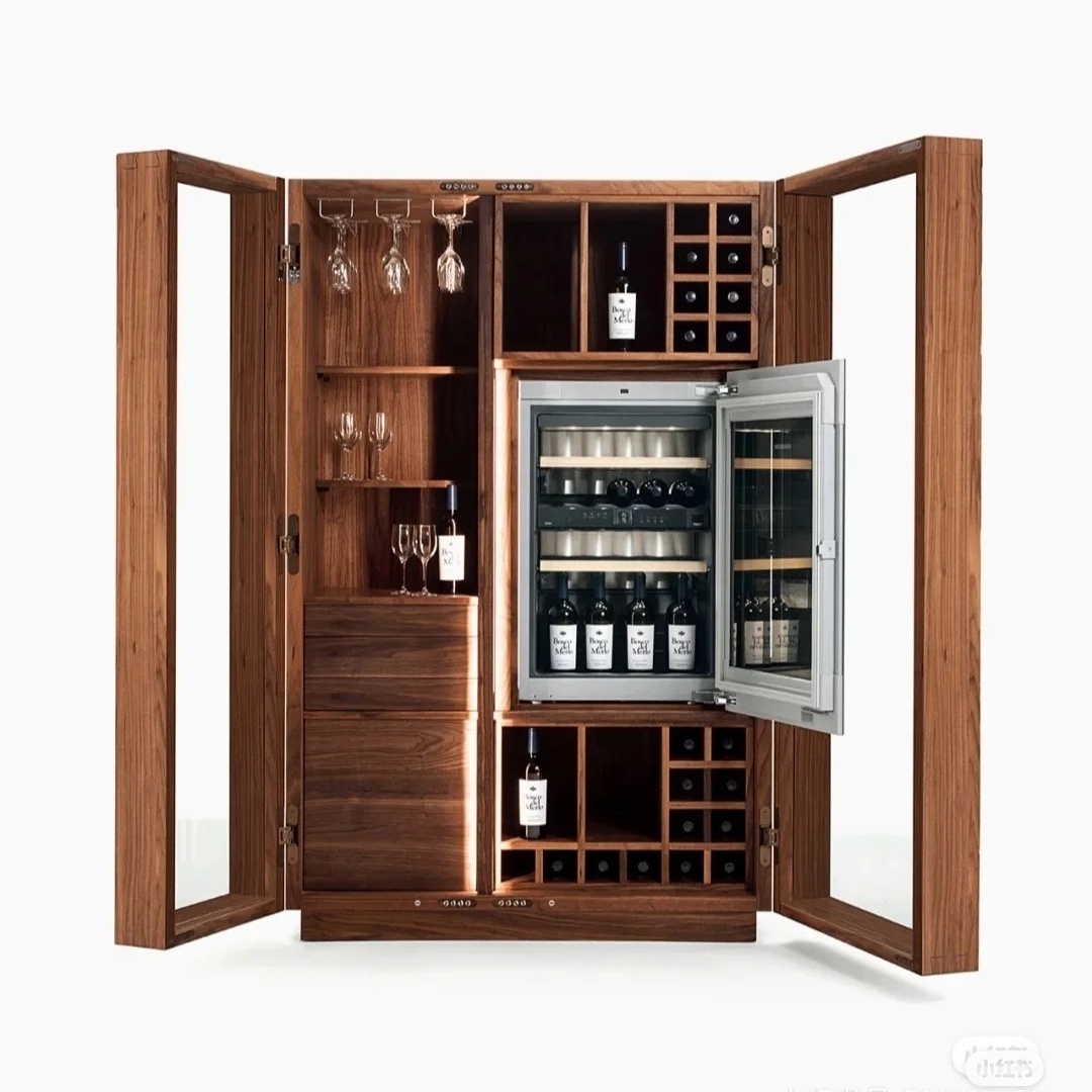 Lacquered Solid Wood With Led Lighting Minimalist Modern Wine Bar Cabinet