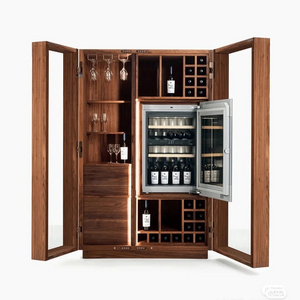 Lacquered Solid Wood With Led Lighting Minimalist Modern Wine Bar Cabinet