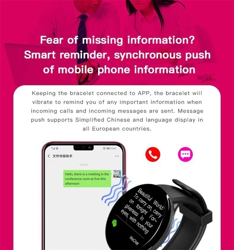 Zooming D18 Reloj Smart Watch Men Women With Blood Pressure Heart Rate Monitor Smartwatch Sport Tracker Pedometer