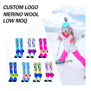 Winter custom socks high quality kids cartoon cushion skiing socks wholesale cotton sport children's socks