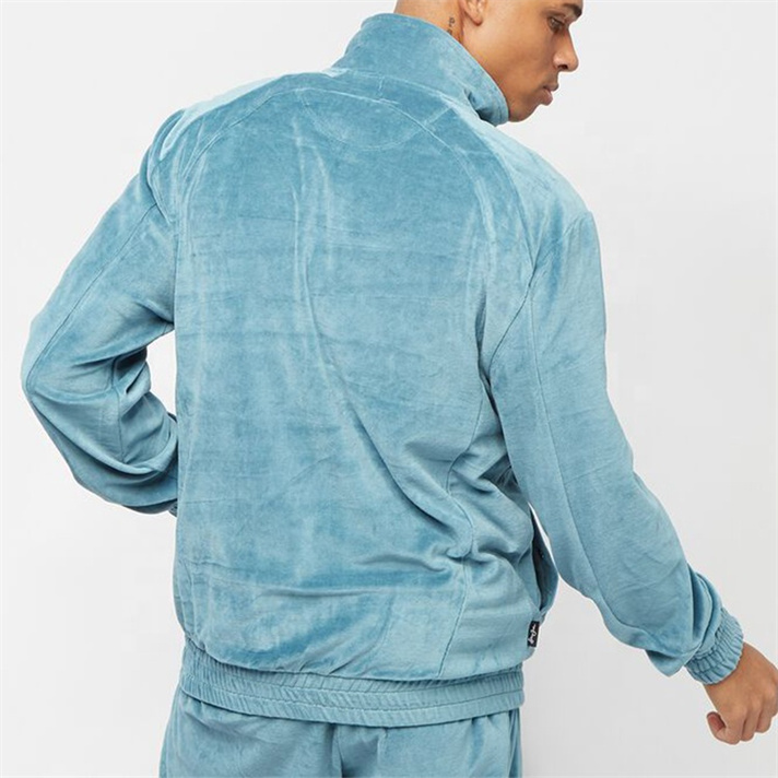 fashionable Private Label Sweatsuit Custom Logo Blue Men Sportswear Velour Velvet Mens Tracksuit