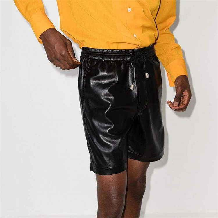 2023 OEM Factory Wholesale Casual Solid Men's Sports Leather Shorts Men With Pockets