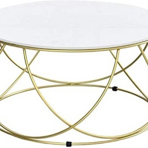 Small-White-Coffee-Table-With-Geometric-Metal-Base-Affordable-Cheap For Livivng Room Temepeted Glass Top Metal Furniture