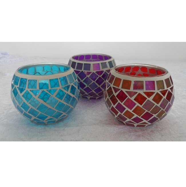 Mosaic Candle Holders Votive Holder Mosaic Handicraft Glass Votive Tea Light Candle Holder for Home With Clear Glass