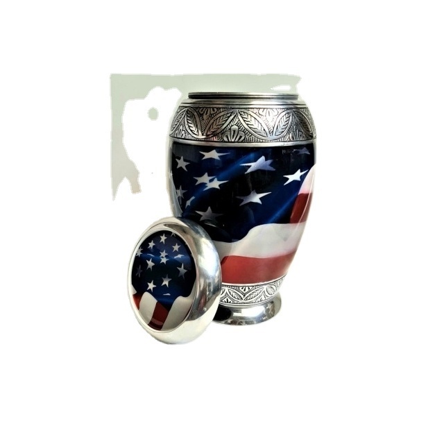 Hot sale American Flag Monarch Funeral Supplies High Quality Cremation Urn For Human American Design Funeral Ashes