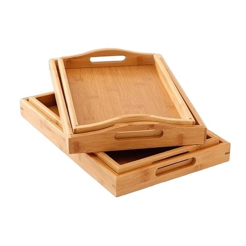 High Standard Quality Food Bamboo Pizza Serving Tray Set Construction Rectangular Solid Natural Bamboo Wooden Tray