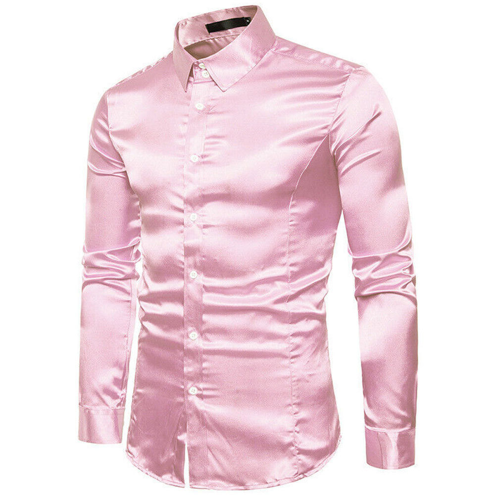 New Arrival Men Satin Silk Shirt Casual Slim Wedding Party Long Sleeve Button Down Top Quality Different Color Button Up Shirt