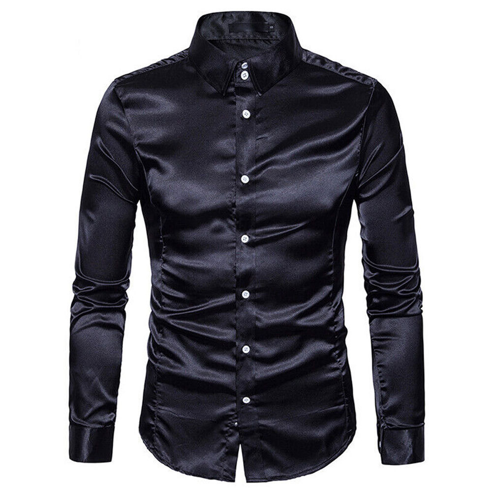 New Arrival Men Satin Silk Shirt Casual Slim Wedding Party Long Sleeve Button Down Top Quality Different Color Button Up Shirt