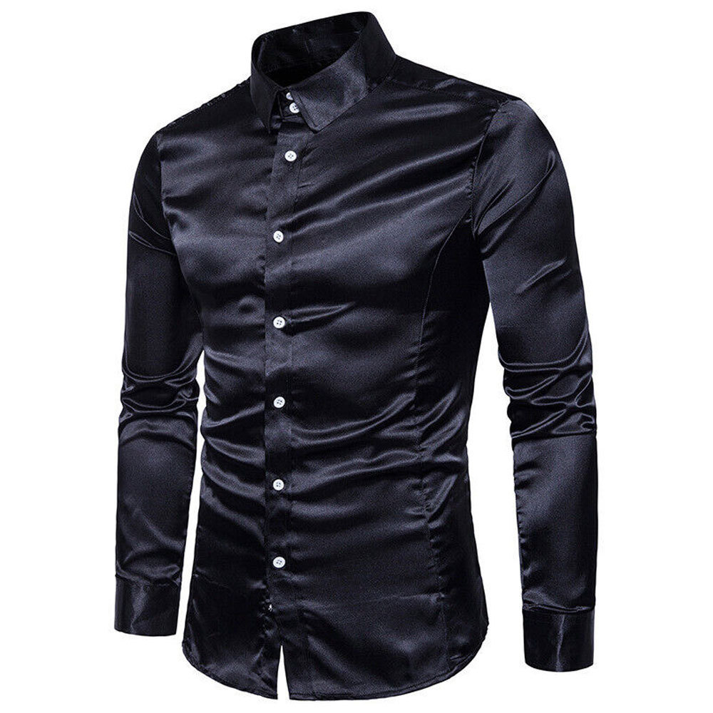 New Arrival Men Satin Silk Shirt Casual Slim Wedding Party Long Sleeve Button Down Top Quality Different Color Button Up Shirt