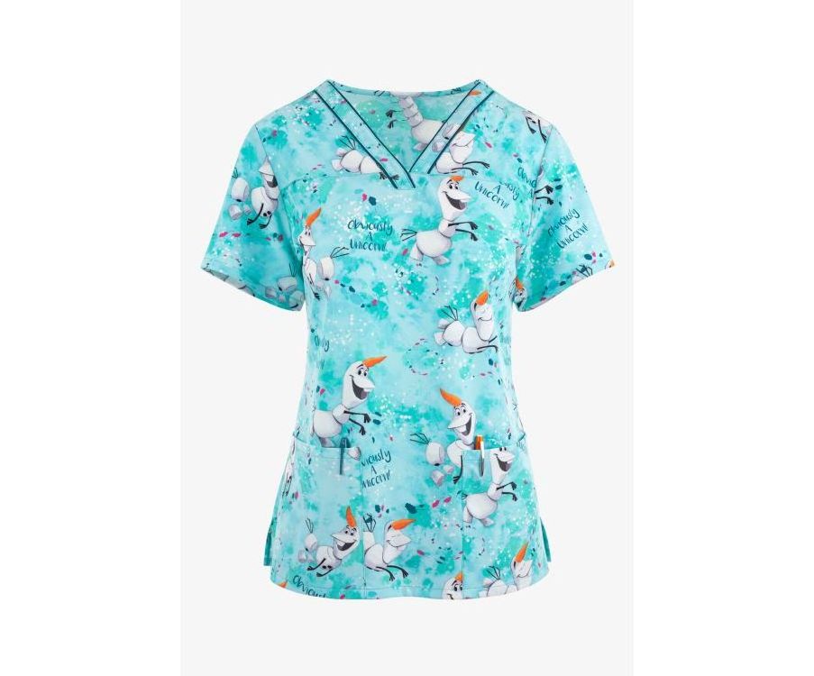 Tooniforms Scrubs Friendship Goals Princesses Women's 2-Pocket STRETCH V-Neck Print Scrub Top