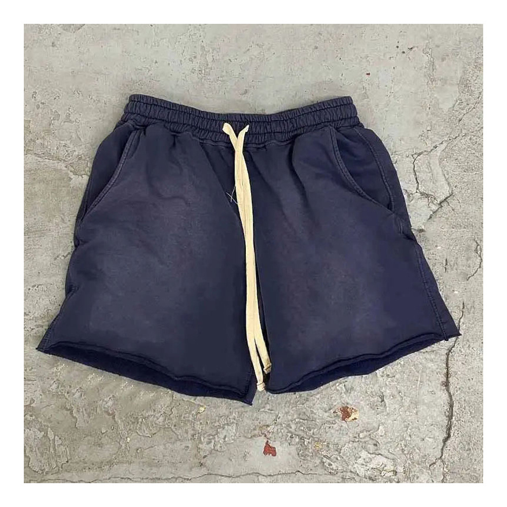 Custom Cotton Raw Hem Acid Wash Jogger ripped Shorts French Terry Sweat Short Pants Plain Fleece short