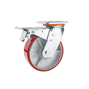 Heavy duty cast iron core PU 125mm wheels castor 4 inch 5 inch 6 inch 8 inch industrial caster 600kg load capacity wheels