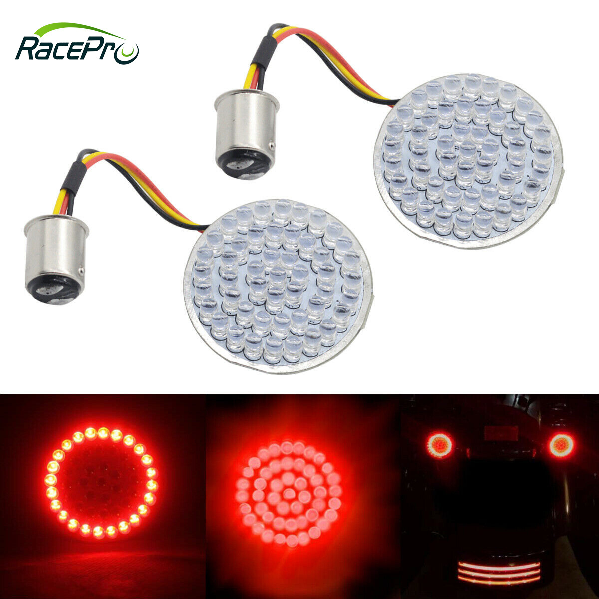 RACEPRO Amber White Red LED 1157 Amber/red dual LED Rear Light Turn Signal Inserts for Harley Sportster Dyna Touring Softail