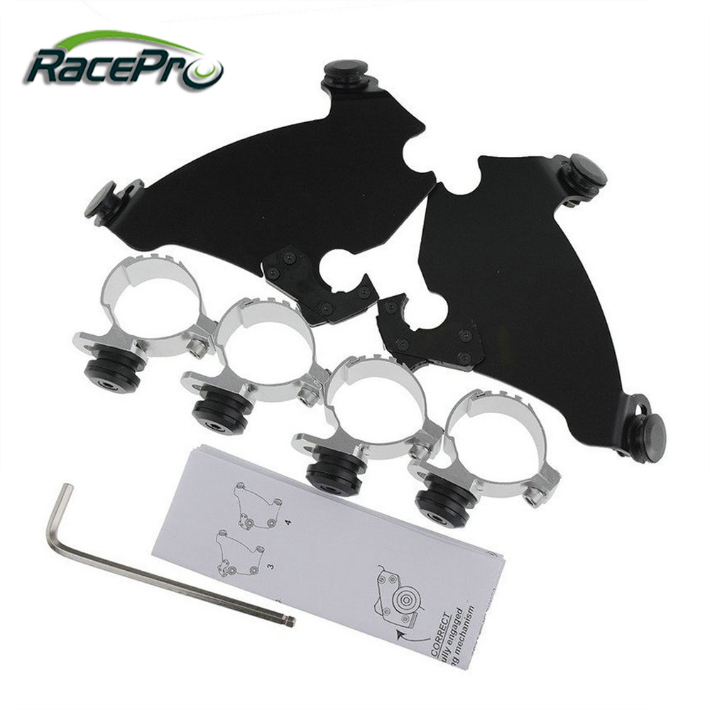 RACEPRO Motorcycle 49mm Black Fork Bracket Gauntlet Fairing Trigger Lock Mount Kit For Harley Dyna