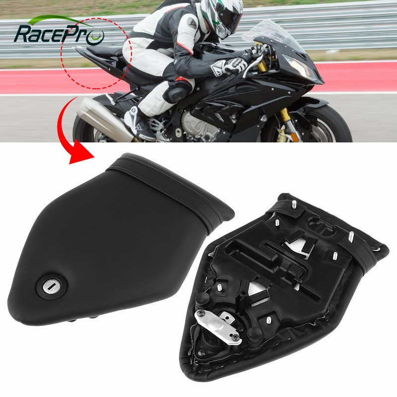 RACEPRO RP7710-2002B PU Leather Motorcycle Seat Kit Rear Passenger Seat Pillion Cushion & Lock Kit for BMW S1000RR 2008-2014