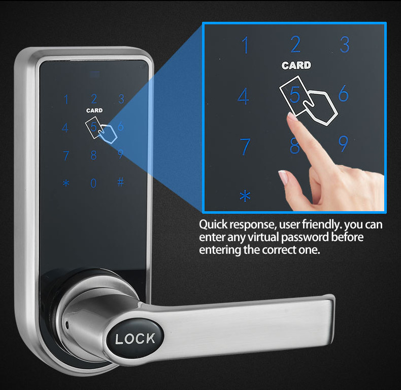 Smart keypad swipe key rfid card reader digital code handle door lock, electronic password lock