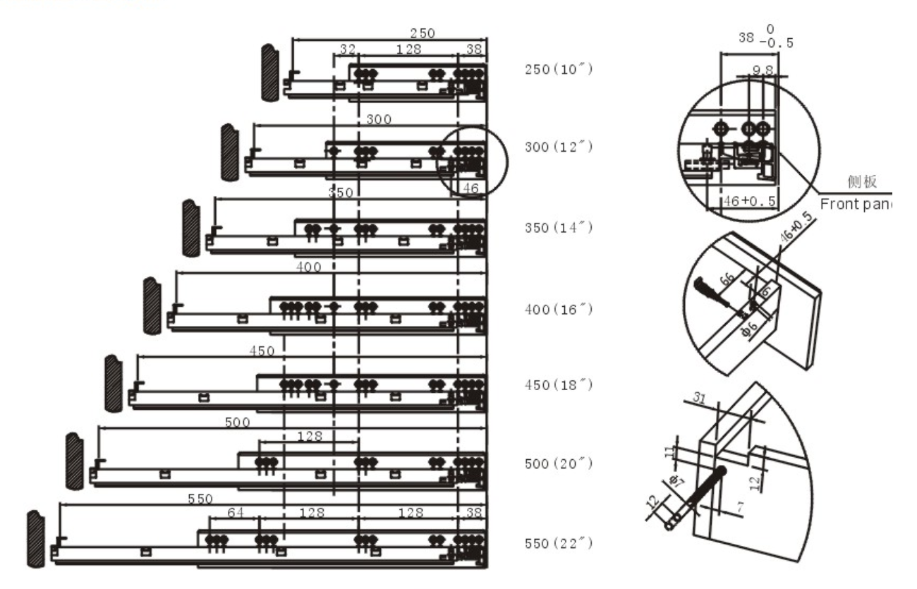 Push to open drawer slides bottom mount furniture slides 3 folds concealed undermount drawer slide