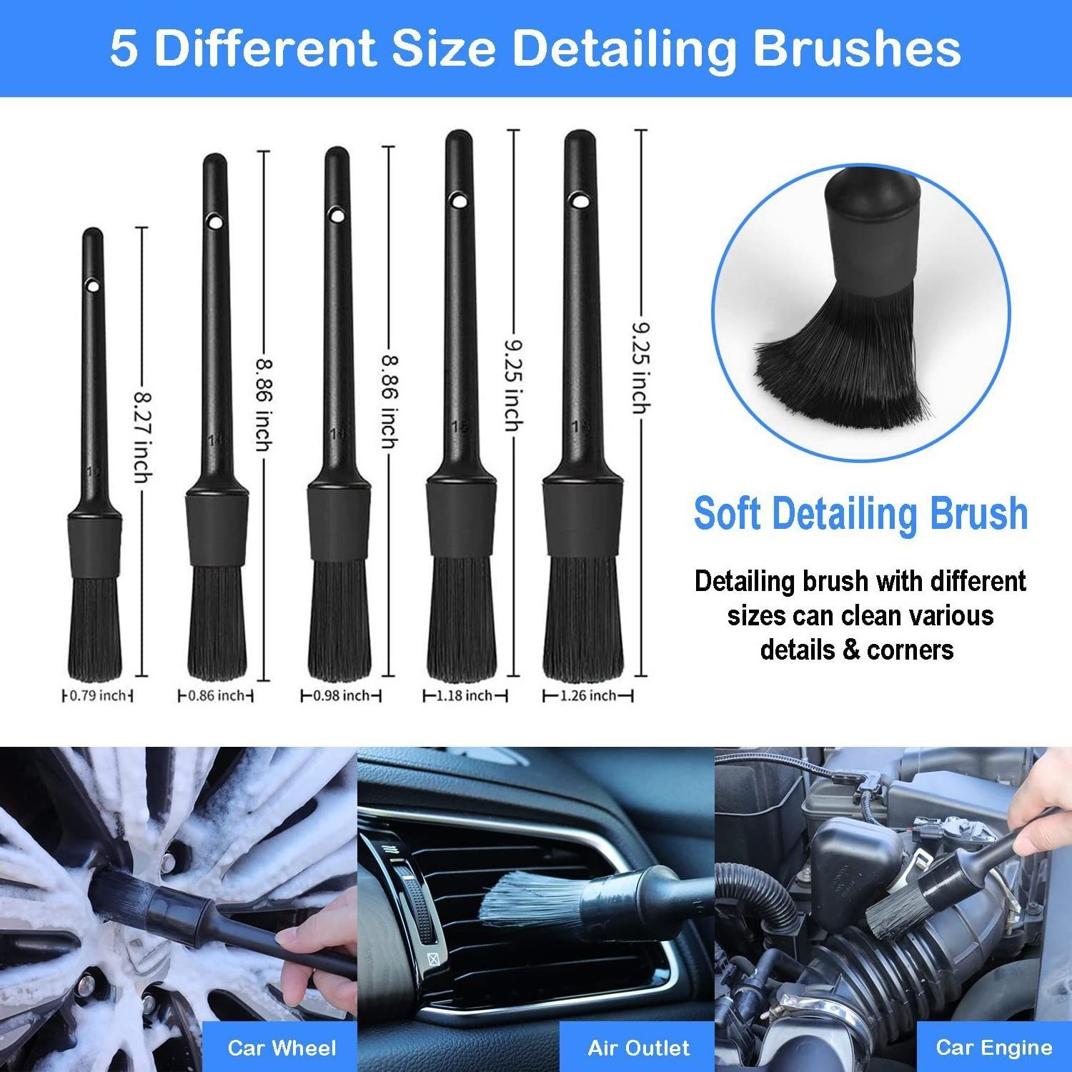 24 Pcs Car Detailing Brushes Kit Drill Detail Brush Set Cleaning Kit