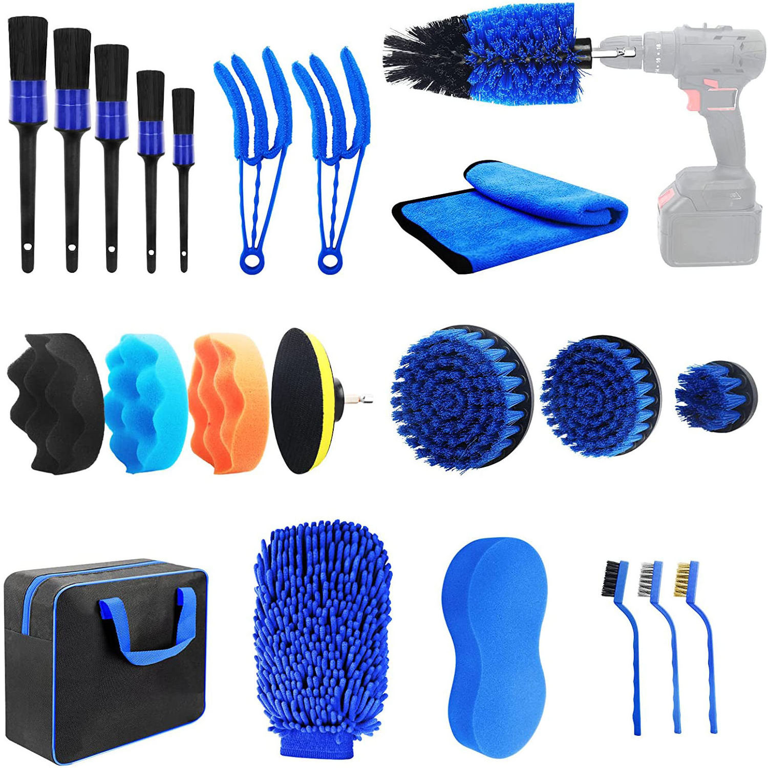 22 Pcs New Tip Electric Brush Drill Car Wash Brush Cleaning Set Car Wheel Tire Brush Kit