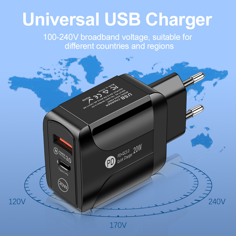 20 Watt Usb C Charger Phone Charger Block Dual Usb Quick Charge 3.0 Pd Fast Charging Wall Charger For Iphone 15 14 pro max